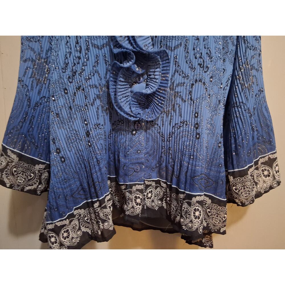 Dressbarn Shirt 2X Blue Ruffled Paisley Floral Tunic Blouse Lightweight Top - Picture 4 of 12